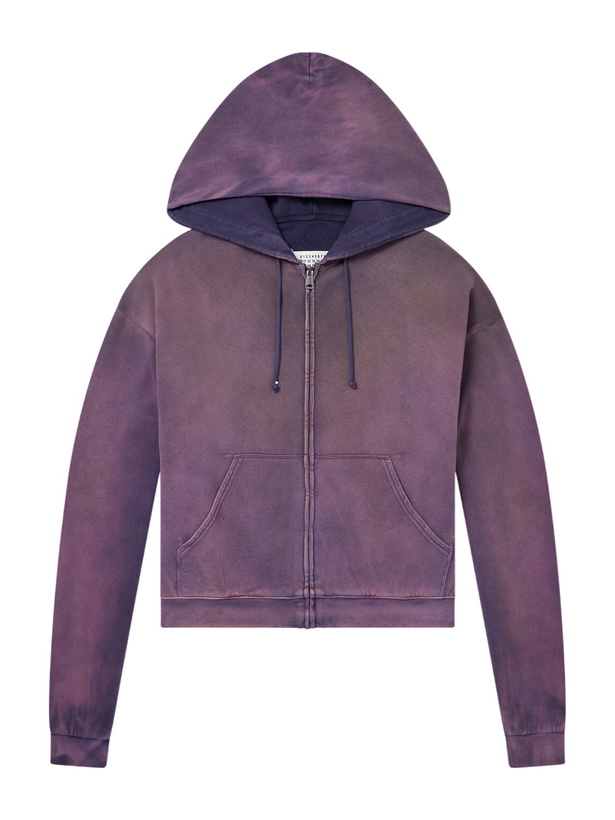 Photo: Maison Margiela - Distressed Cotton-Jersey Zip-Up Hoodie - Purple
