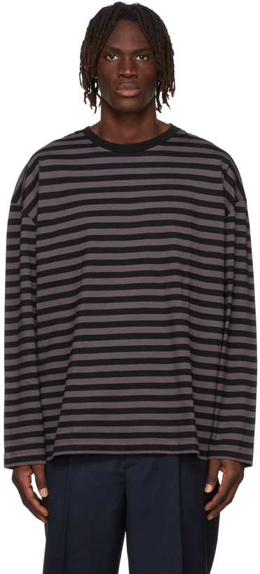 Photo: Études Grey Striped Spirit Stencil Long Sleeve T-Shirt