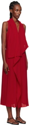 YOHJI YAMAMOTO Red Lawn Long Draped Sleeveless Maxi Dress