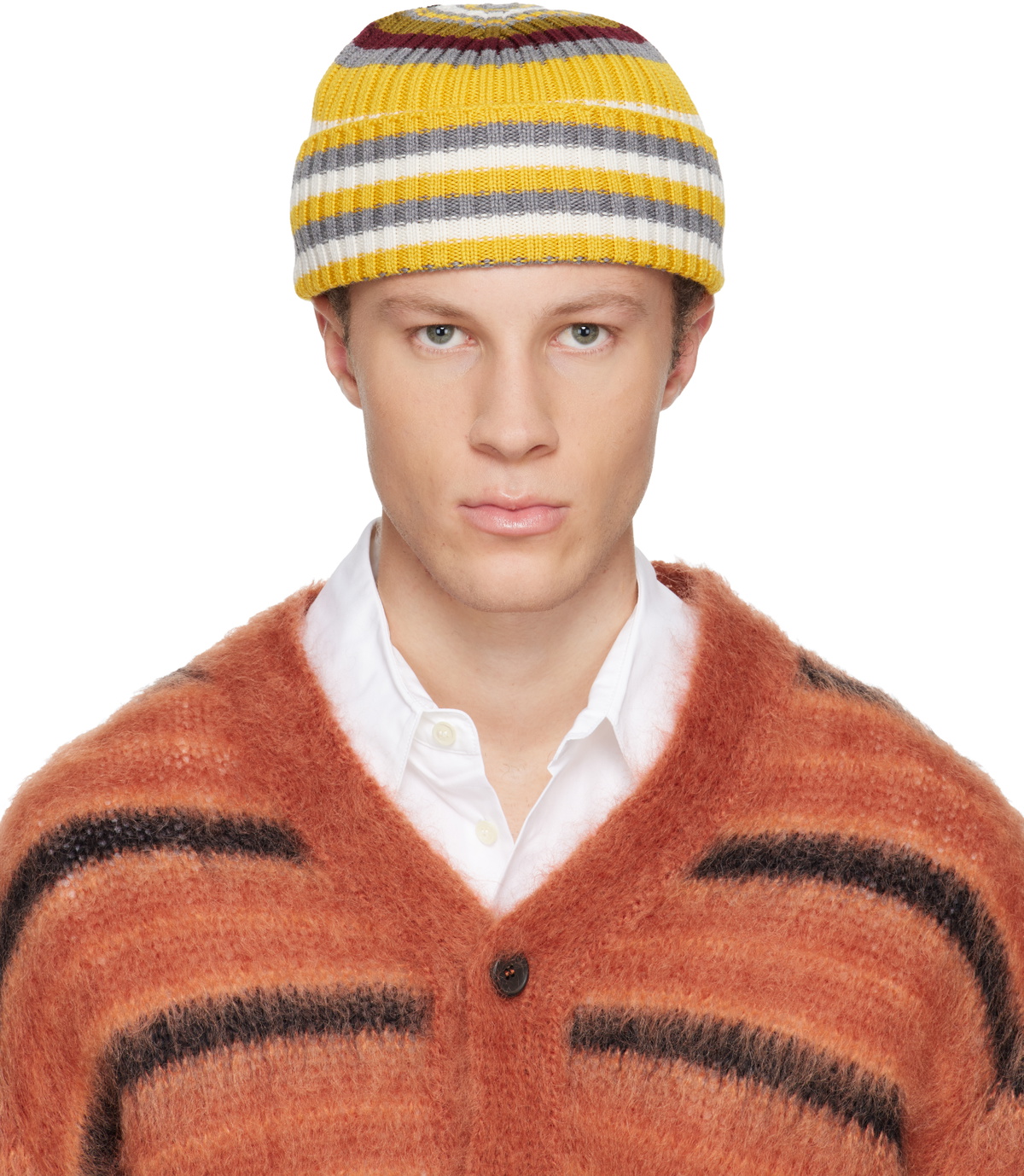 Marni Yellow & Gray Striped Ribbed Beanie