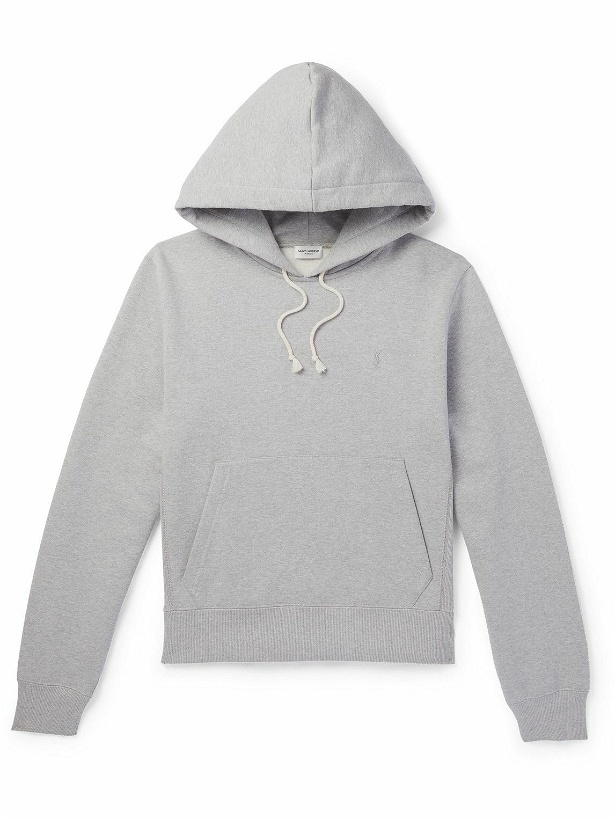 Photo: SAINT LAURENT - Logo-Embroidered Cotton-Jersey Hoodie - Gray