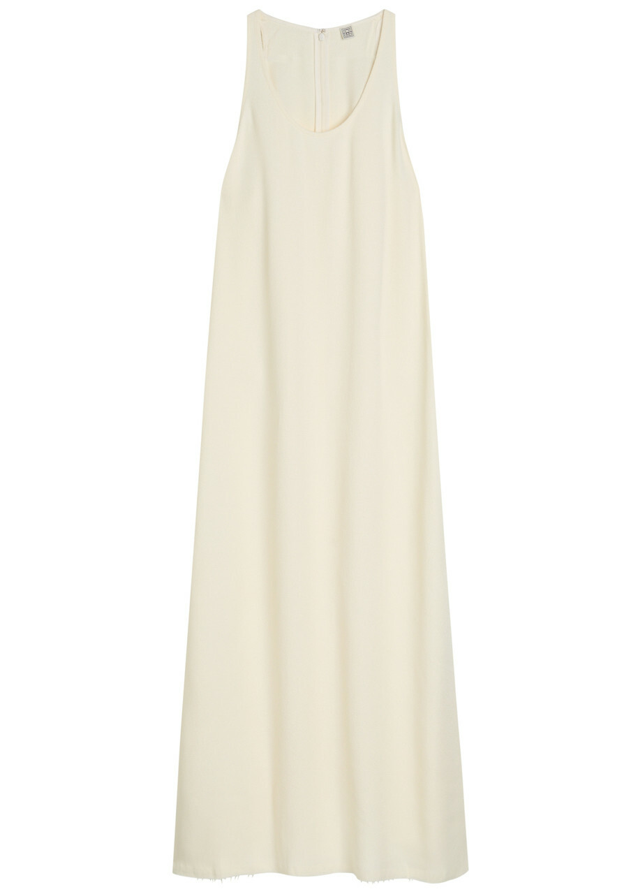 Toteme Scoop-neck Woven Midi Dress Beige