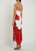 Alice + Olivia Mallory Floral-print Fringed Linen-blend Midi Dress Red And White
