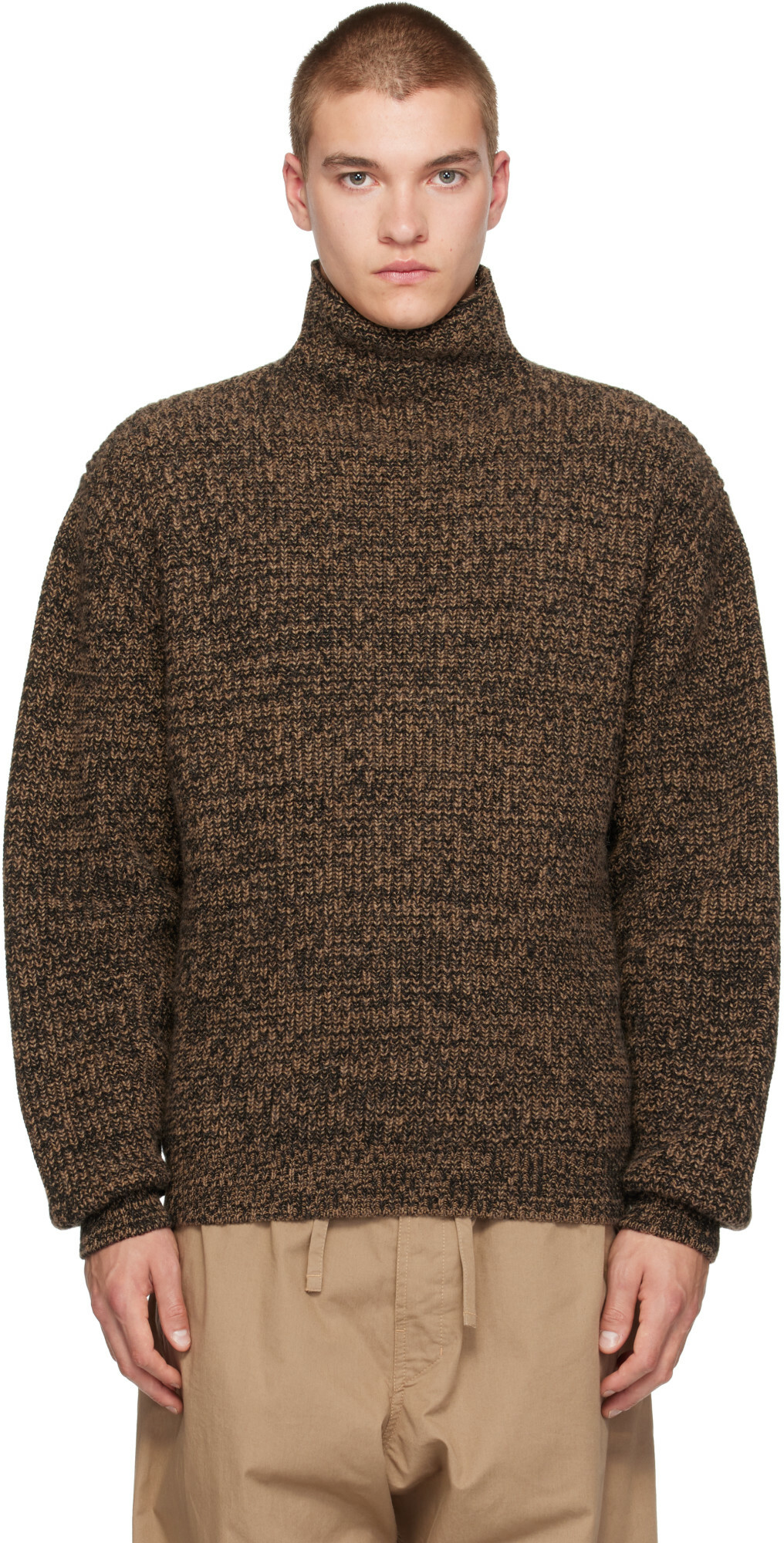 LEMAIRE Brown High Neck Yak Alpaca Sweater