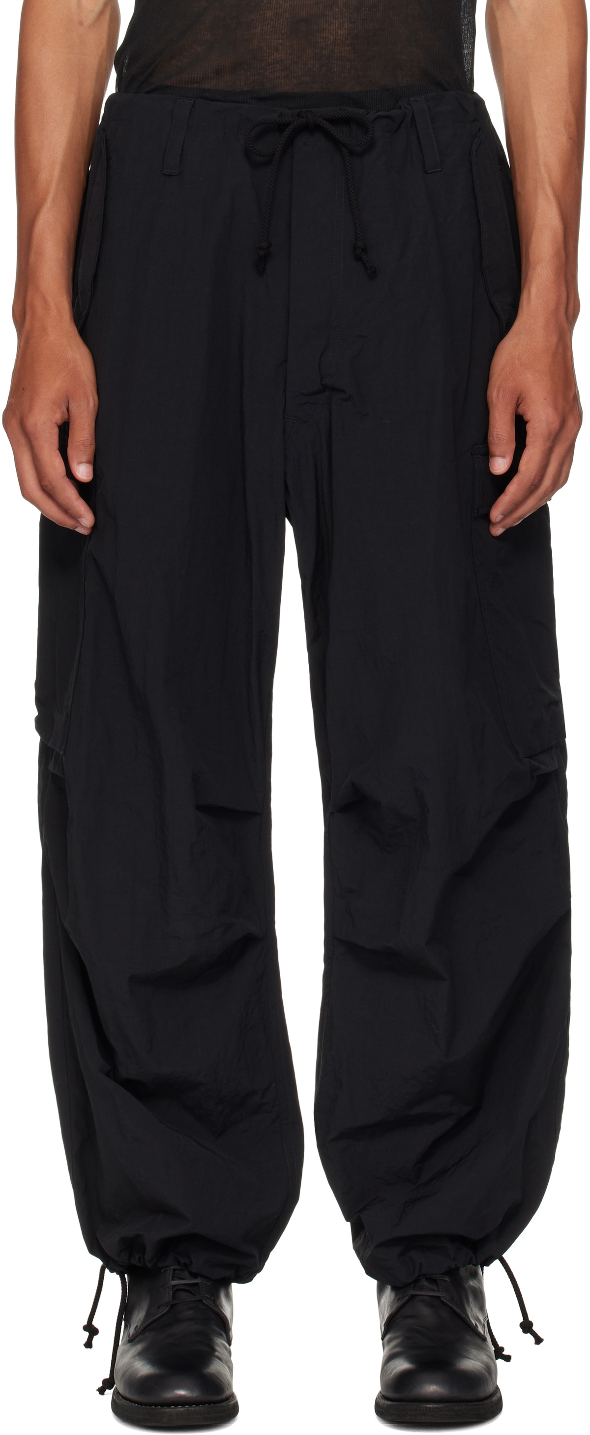 Y's For Men Black Nylon Weather Cargo Pants