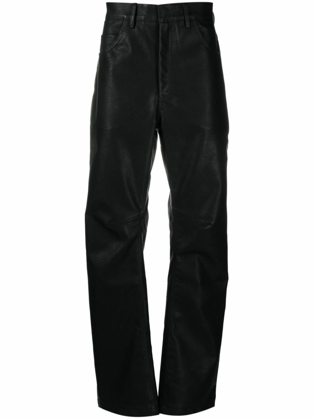 Photo: ENTIRE STUDIOS Black Wet Faux-Leather Straight Trousers