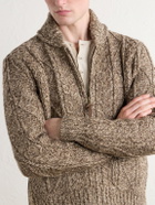 RRL - Shawl-Collar Aran Cable-Knit Wool, Cotton and Linen-Blend Zip-Up Cardigan - Brown