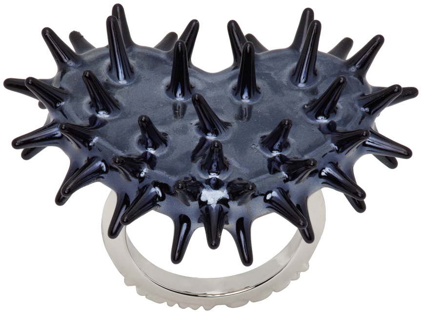 HUGO KREIT SSENSE Exclusive Silver & Black Spiky Heart Ring