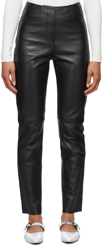Photo: Totême Black Leather Straight Trousers