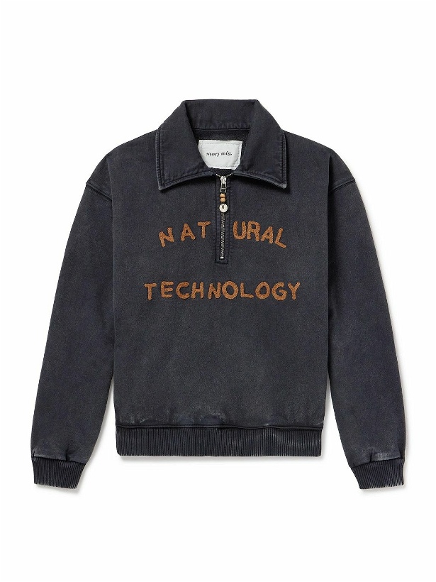 Photo: Story Mfg. - Geo Appliquéd Organic Cotton-Jersey Half-Zip Sweatshirt - Black