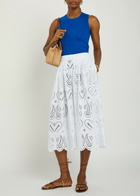 Etro Pleated Embroidered Cotton-blend Midi Skirt White