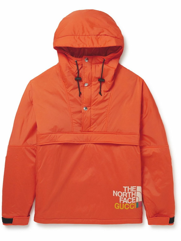Photo: GUCCI - The North Face Logo-Print Ripstop Half-Zip Hooded Jacket - Orange