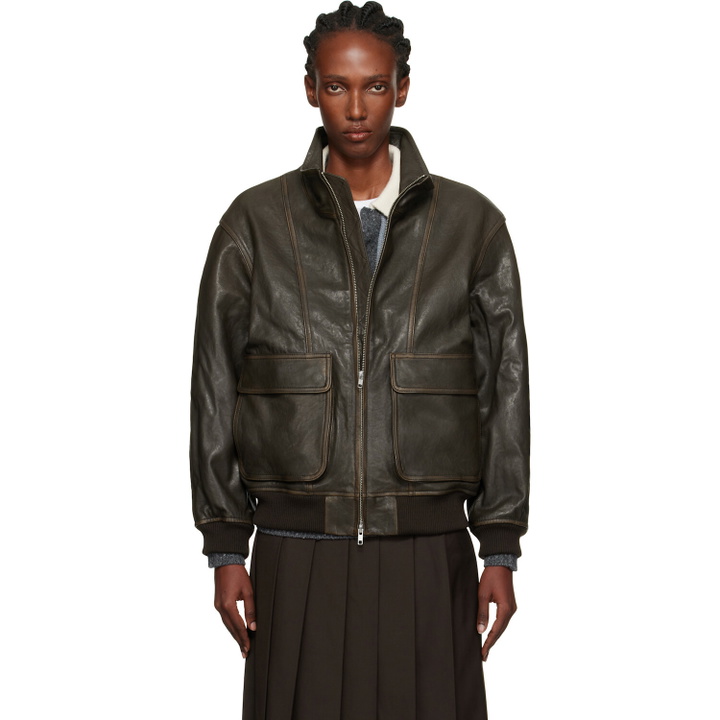 Photo: Dunst Brown Stand Collared Leather Jacket