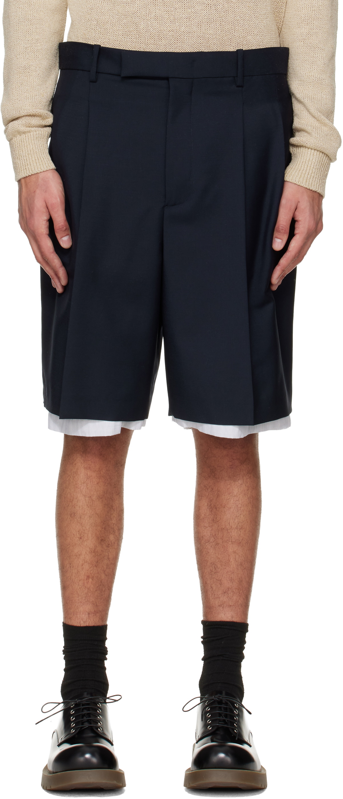 Jil Sander Navy Wool Canvas Shorts