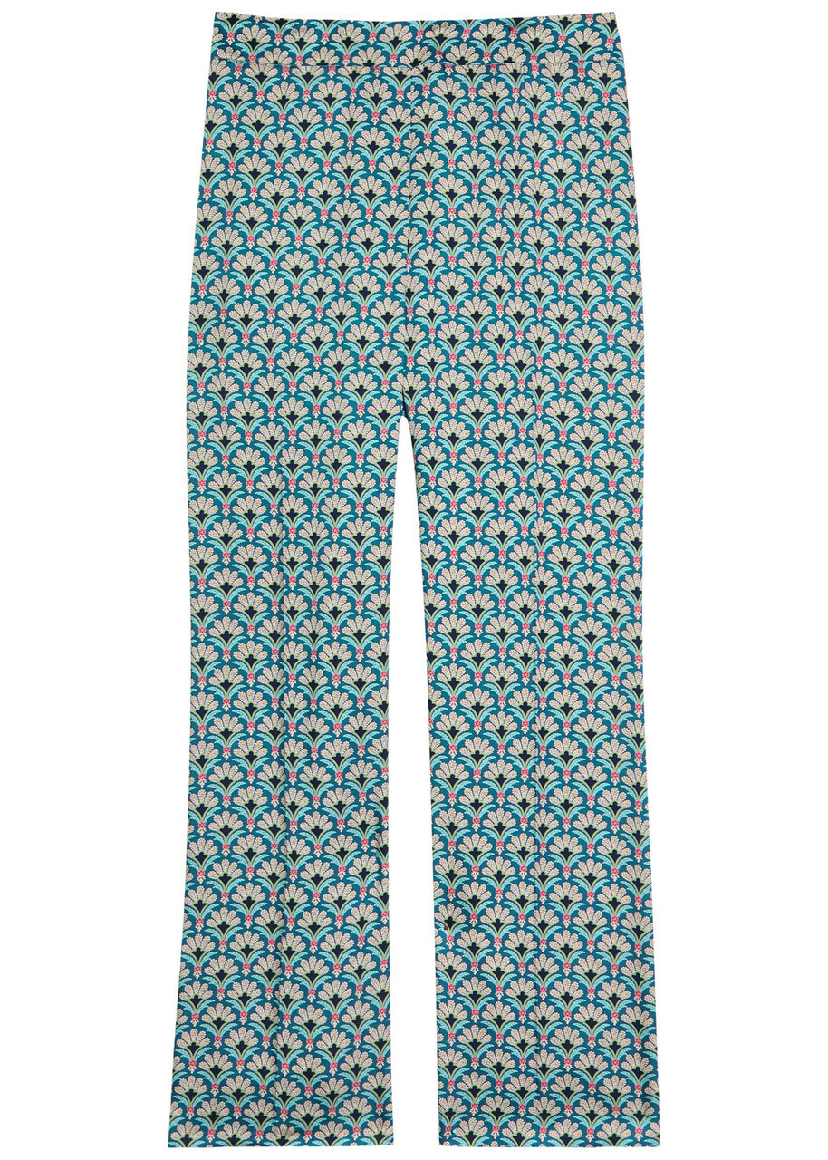 Etro Patterned Satin Straight-leg Trousers Blue