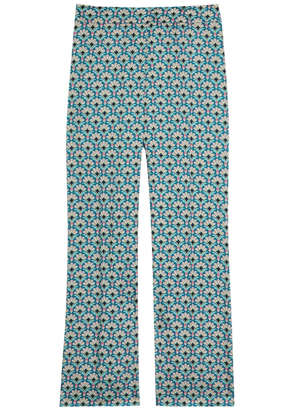 Photo: Etro Patterned Satin Straight-leg Trousers Blue