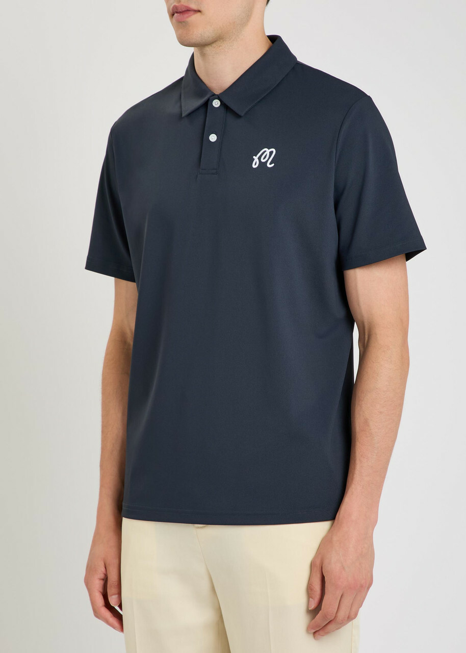 Malbon Fairway Logo-embroidered Piqué Jersey Polo Shirt Navy