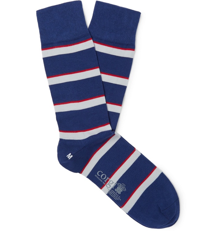 Photo: Corgi - Striped Cotton-Blend Socks - Blue