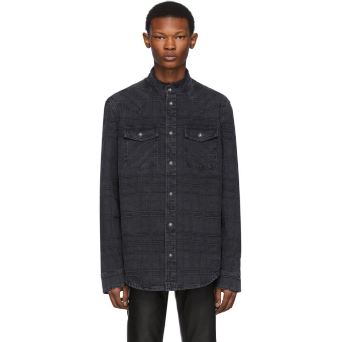 Photo: Balmain Black Denim Embossed Check Shirt