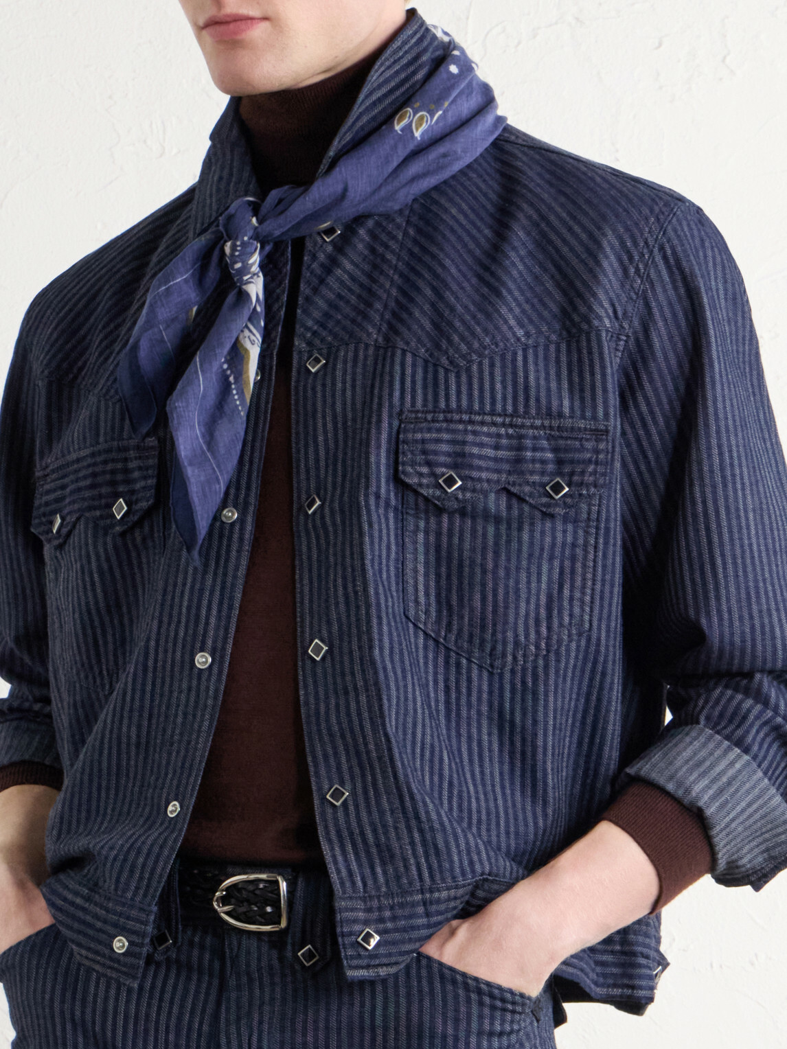 RRL - Western Striped Cotton-Jacquard Broken-Twill Overshirt - Blue