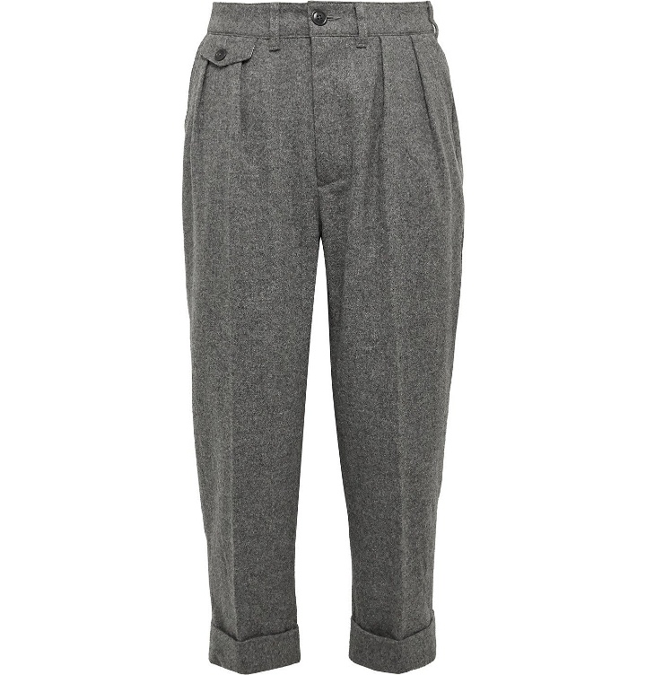 Photo: Barbour White Label - Chester Tapered Pleated Mélange Wool-Blend Felt Trousers - Gray
