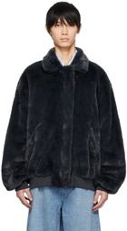 The Frankie Shop Navy Justin Faux-Fur Bomber Jacket