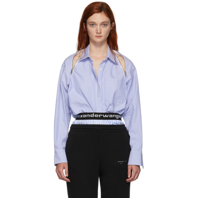 Alexander Wang Blue Striped Shoulder Zipper Shirt Alexander Wang