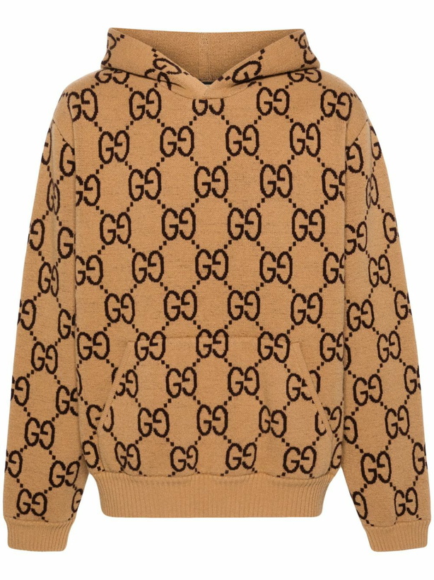 Photo: Gucci Neutral GG-Pattern Wool Hoodie