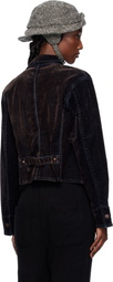 OPEN YY Black Velvet Denim Trucker Jacket
