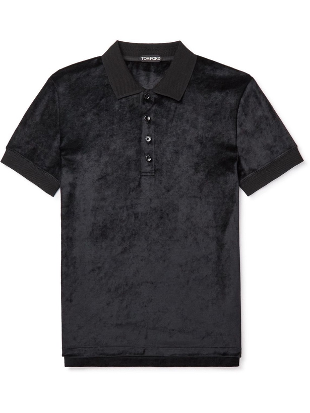 Photo: TOM FORD - Slim-Fit Modal-Blend Velour Polo Shirt - Black