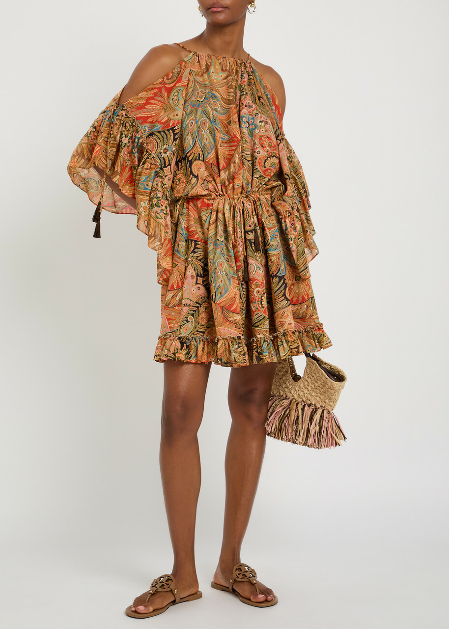 Etro Paisley Frill Cotton Mini Dress Multicoloured