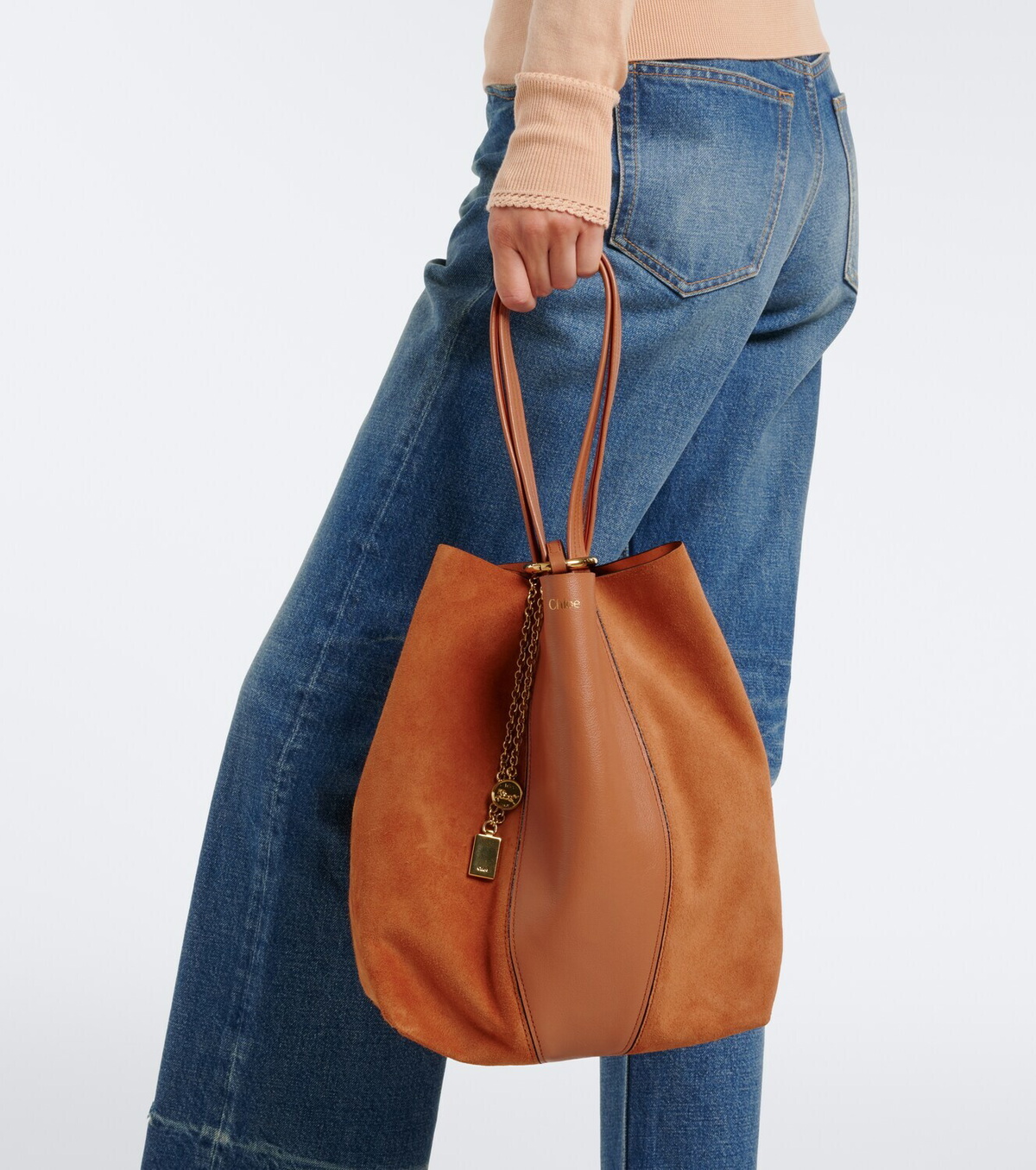 Chloé Chloé Spin Medium leather and suede tote bag