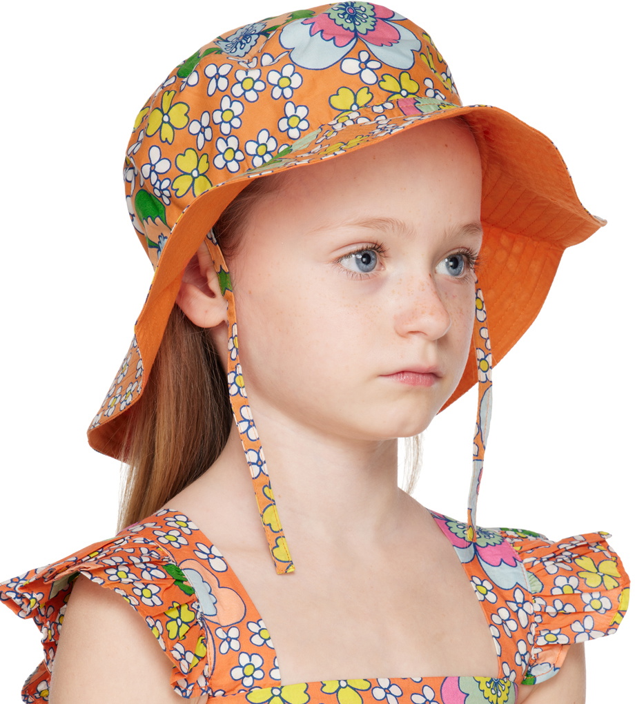 Floral cotton sun hat in orange - Stella Mc Cartney Kids