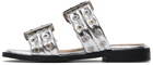 GANNI Silver Feminine Buckle Two-Strap Sandals