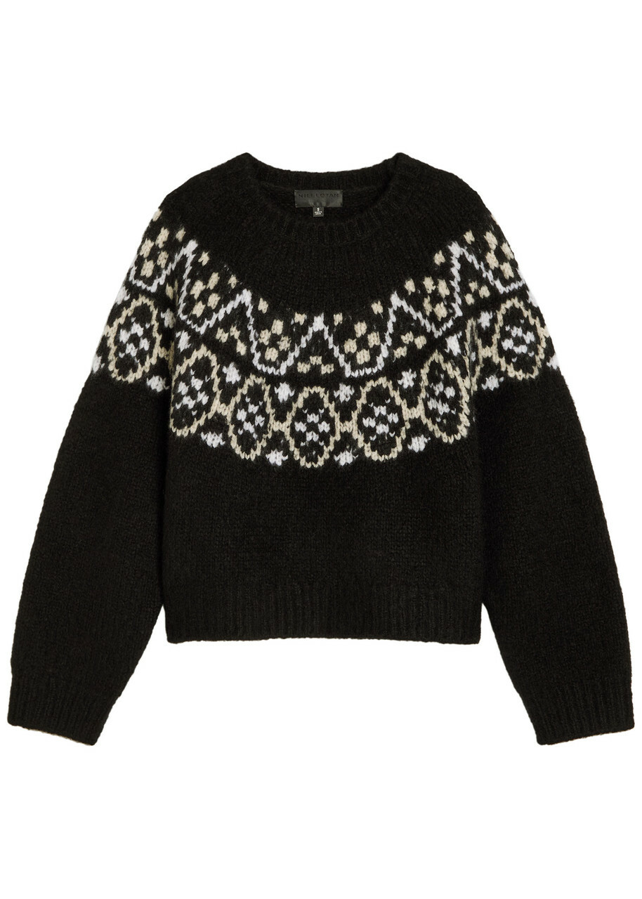 Nili Lotan Chrissy Patterned Cashmere and Silk-blend Jumper Black