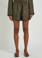 Rohe Woven-trim Satin Shorts Dark Green