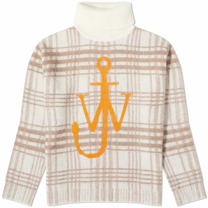 Photo: JW Anderson Men's Anchor Check Crew Knit in Off White/Brown