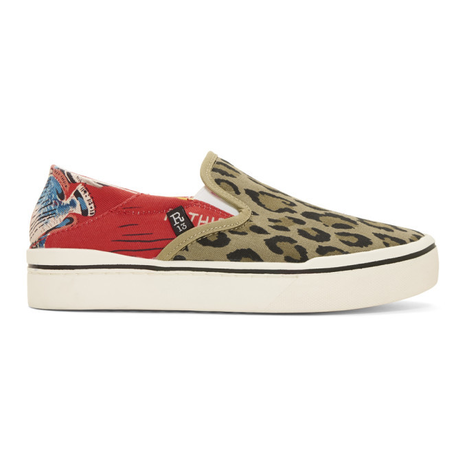 R13 Brown and Red Leopard and Fish Slip On Sneakers R13