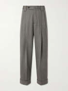 Versace - Pleated Pinstriped Virgin Wool-Twill Trousers - Gray