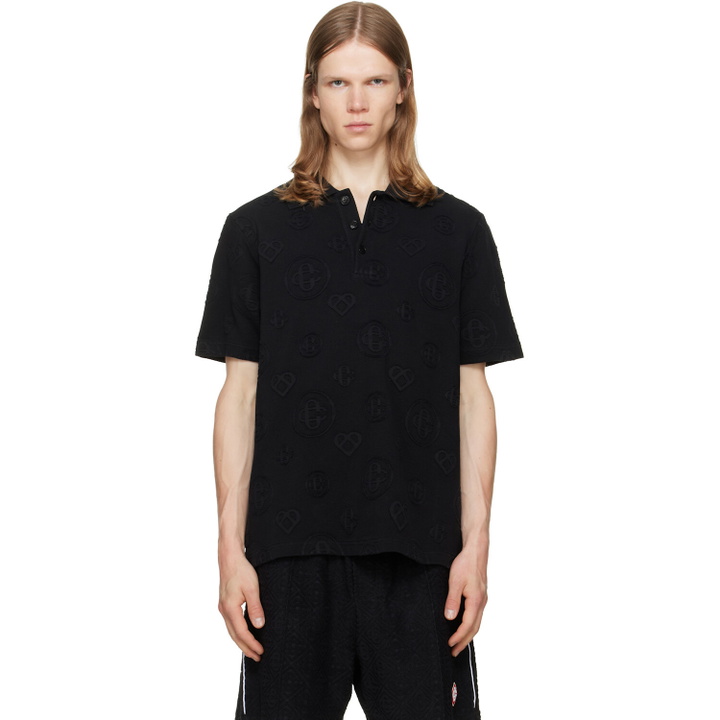 Photo: Casablanca Black Applique Monogram Short Sleeve Polo