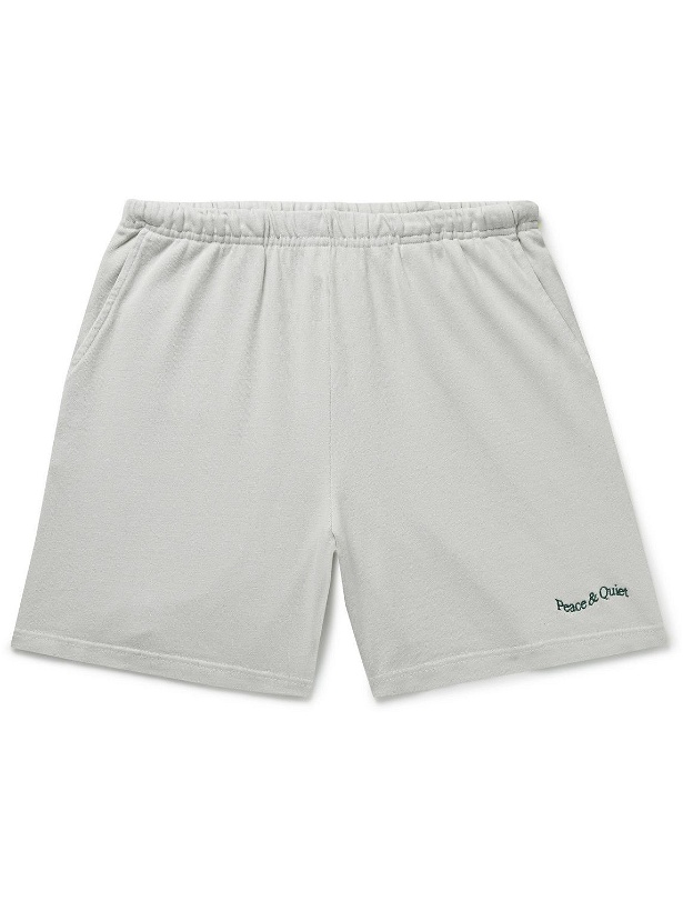 Photo: Museum Of Peace & Quiet - Wordmark Straight-Leg Logo-Embroidered Cotton-Jersey Shorts - Gray