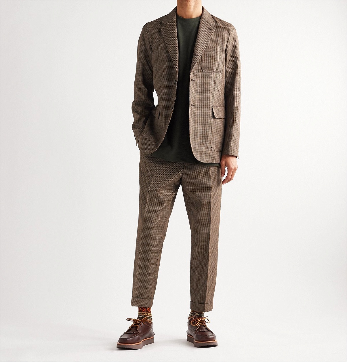 Beams Plus - Tapered Pleated Puppytooth Tweed Suit Trousers - Brown ...