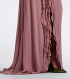 Blumarine Floral-appliqué ruffled georgette gown