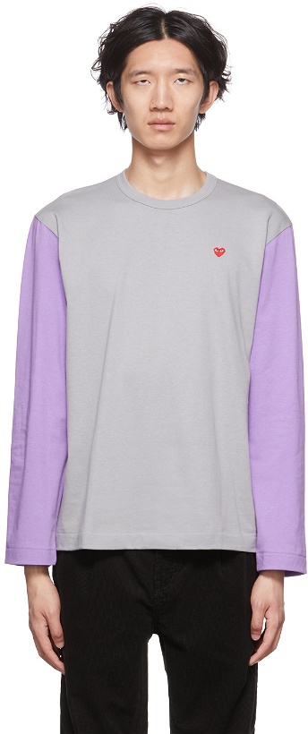 Photo: COMME des GARÇONS PLAY Grey & Purple Heart Long Sleeve T-Shirt