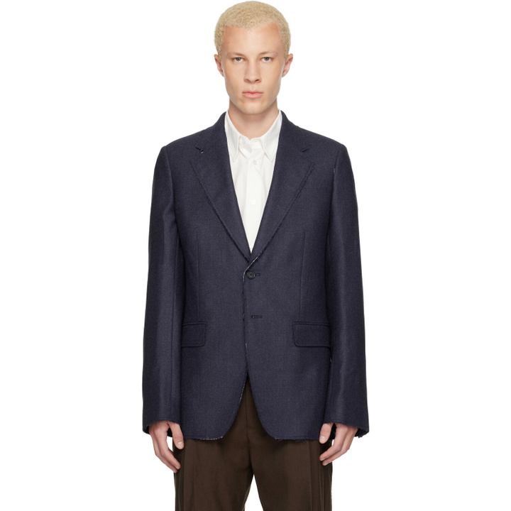 Photo: MM6 Maison Margiela Navy Raw Edges Wool Twill Blazer