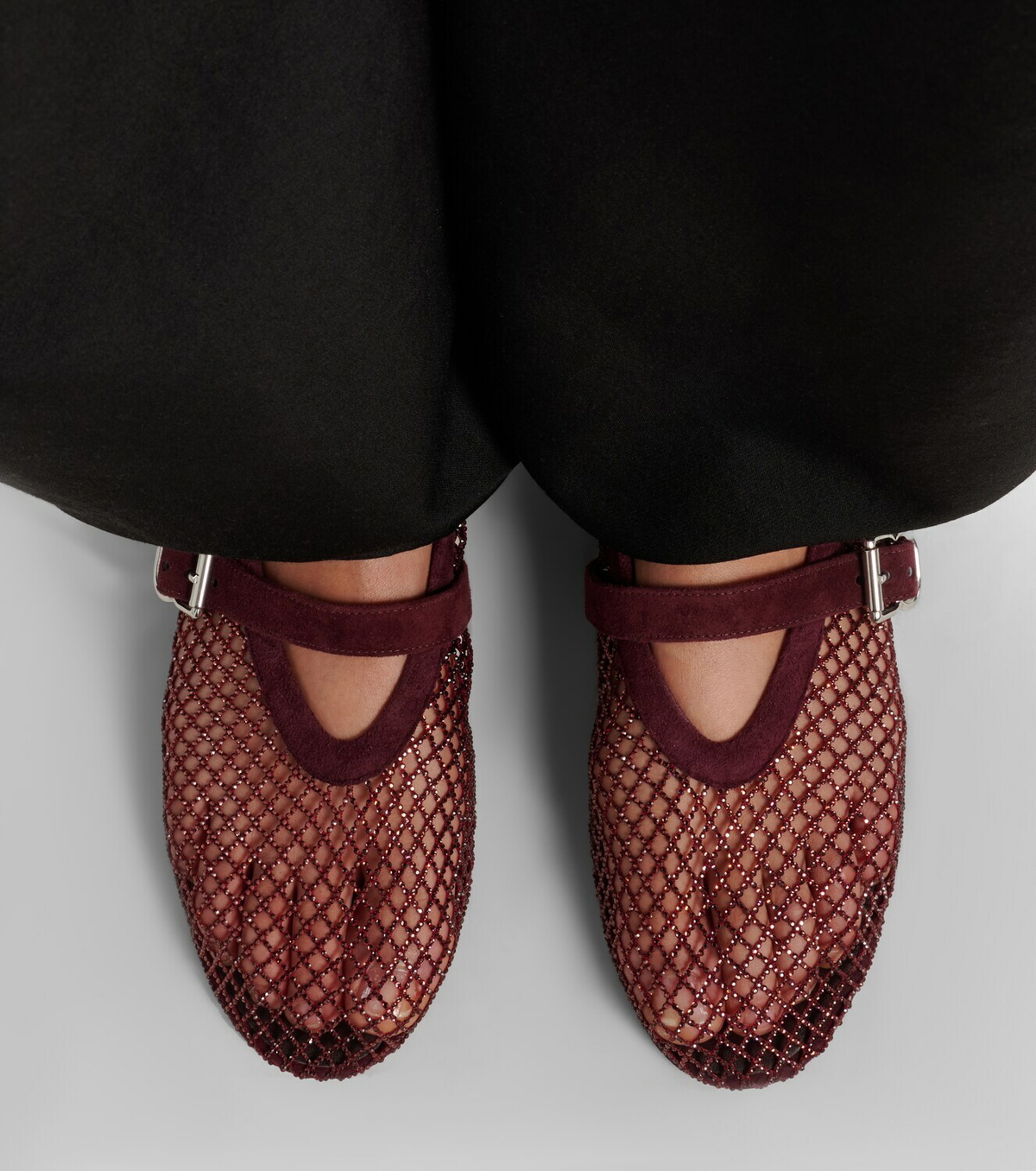Alaïa Embellished fishnet ballet flats