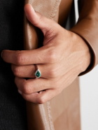 42 Suns - 14-Karat White Gold Laboratory-Grown Emerald Signet Ring - Green