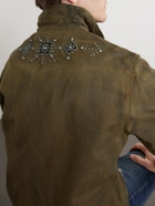 RRL - Buffalo West Studded Leather-Trimmed Denim Shirt - Brown
