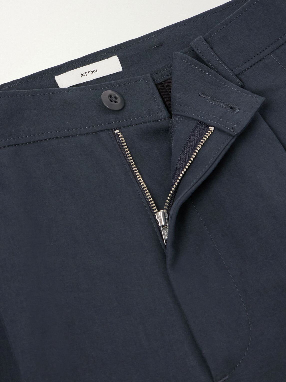 ATON - Pleated Tapered Cotton Trousers - Blue