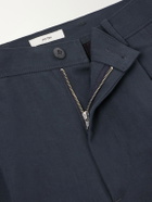 ATON - Pleated Tapered Cotton Trousers - Blue